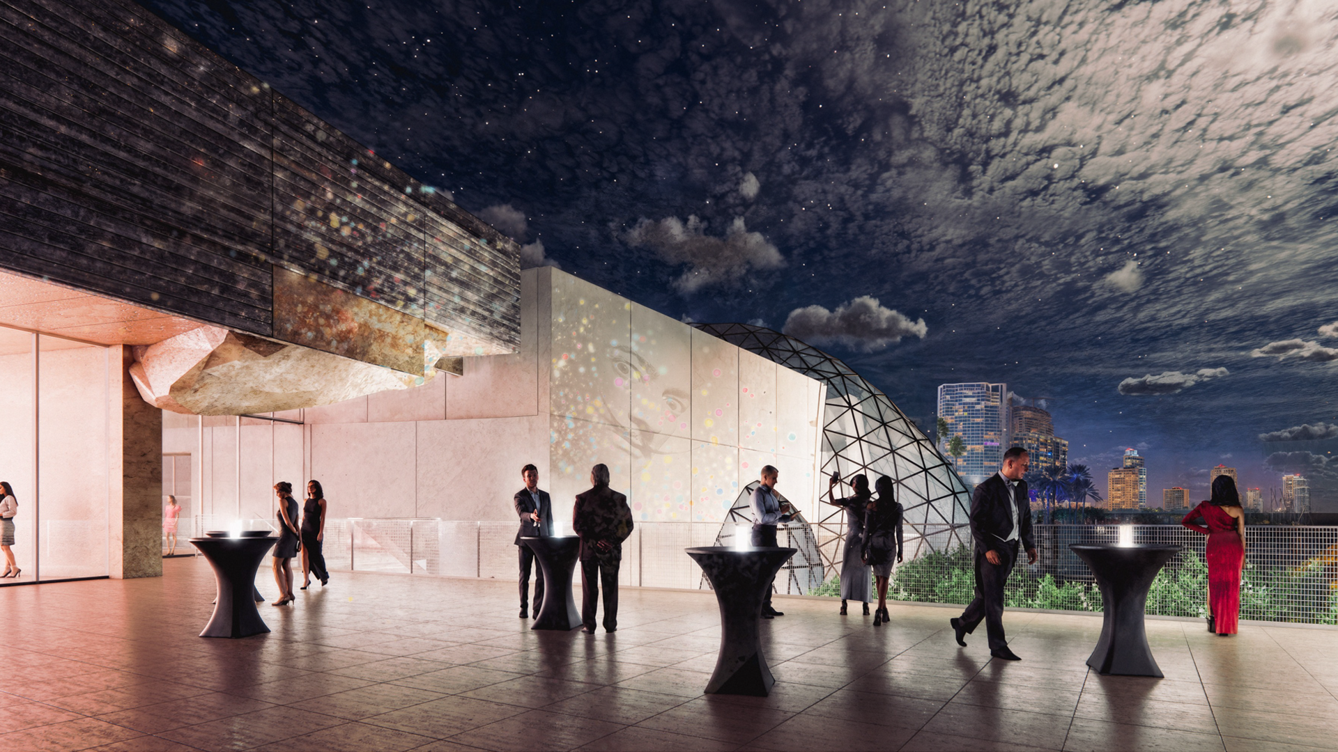 Museum and event guests can enjoy views of the Tampa Bay waterfront on the expansive terrace