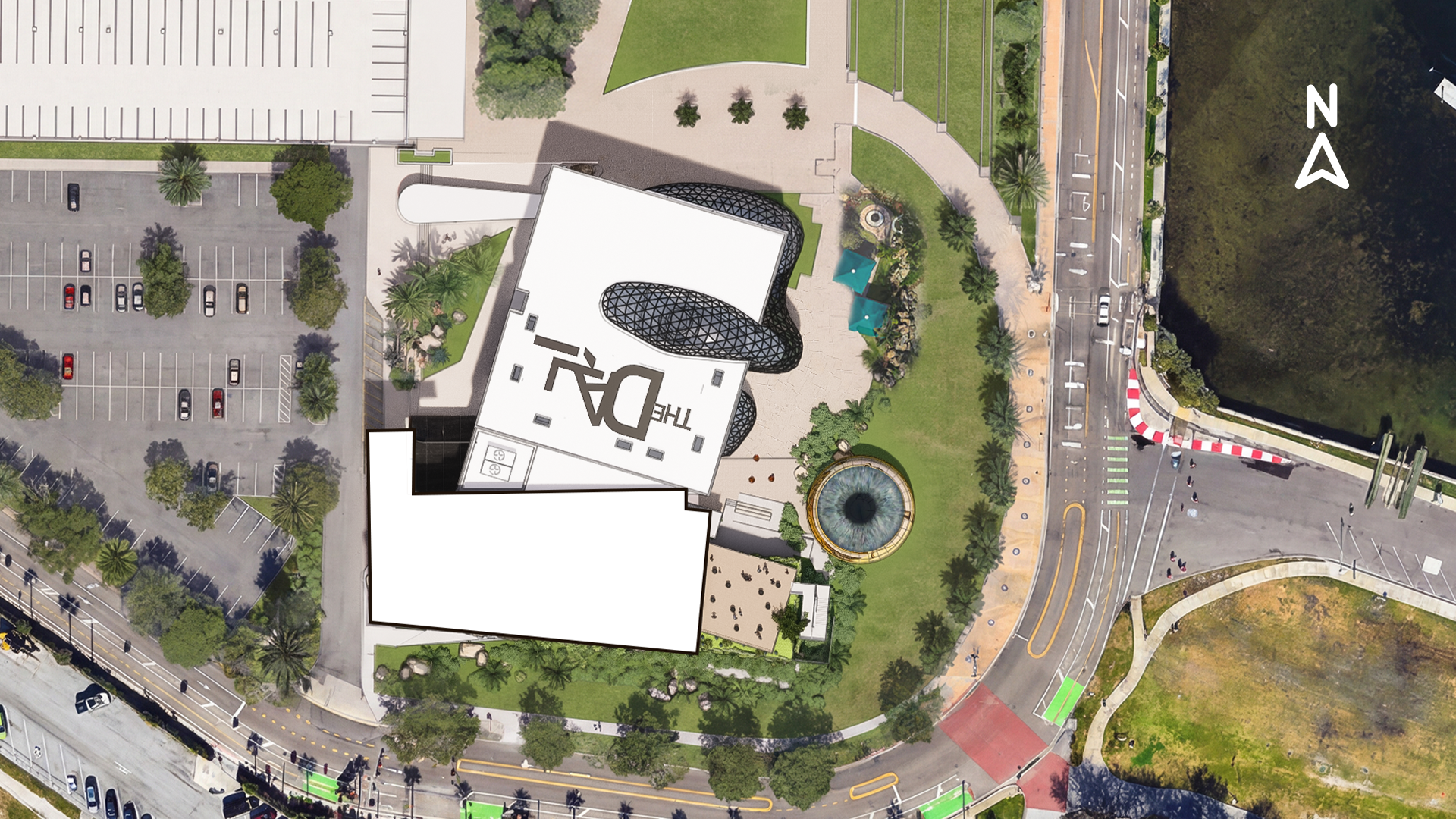 Aerial view highlighting the Museum’s campus expansion and new building footprint