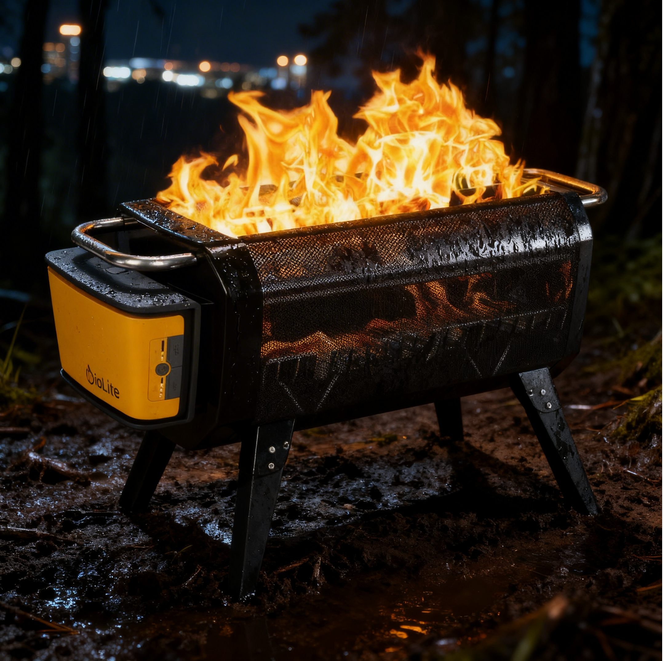 The BioLite FirePit creates hyper-efficient flames with patented airflow technology. It has 51 airjetswhich inject the fire with oxygen along key locations. This creates a more uniform temperature and mixing of gases inside the fire which dramaticall