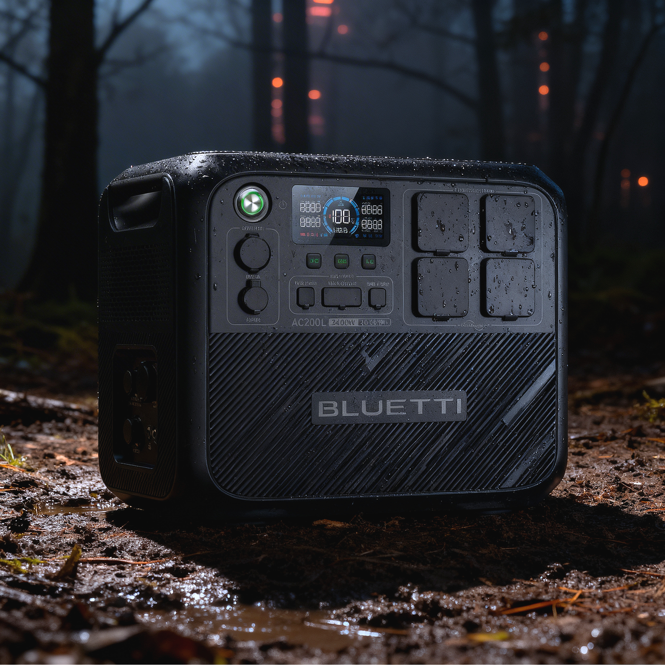 Bluetti AC200L Power Station

Two thousand four hundred watts, two thousand forty-eight watt-hours—My main power, Charges from genny or sun, runs everything, fan. No noise, No messin.