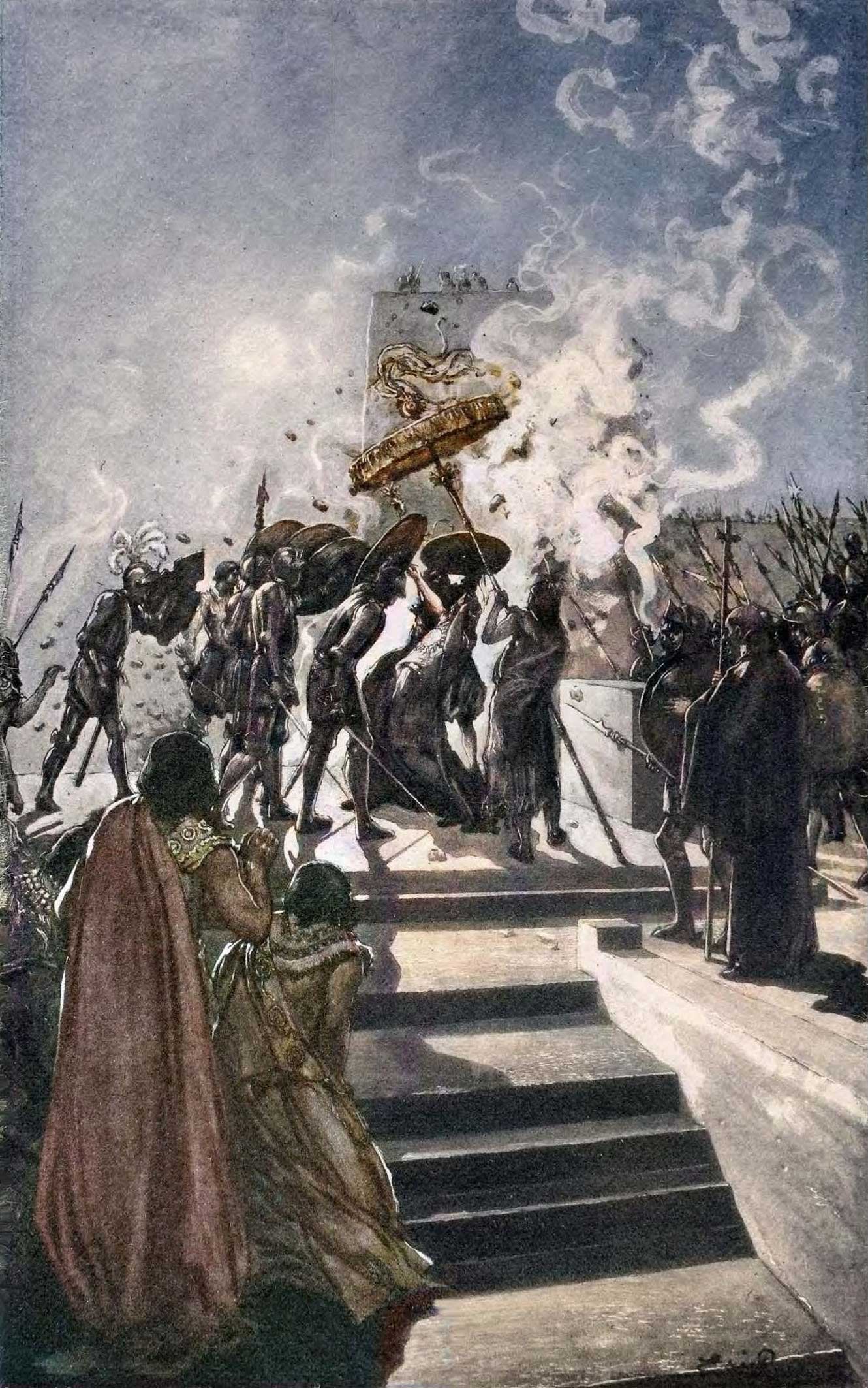 A historical scene depicting African slaves being presented in chains in a courtroom or similar setting, with officials and onlookers observing.