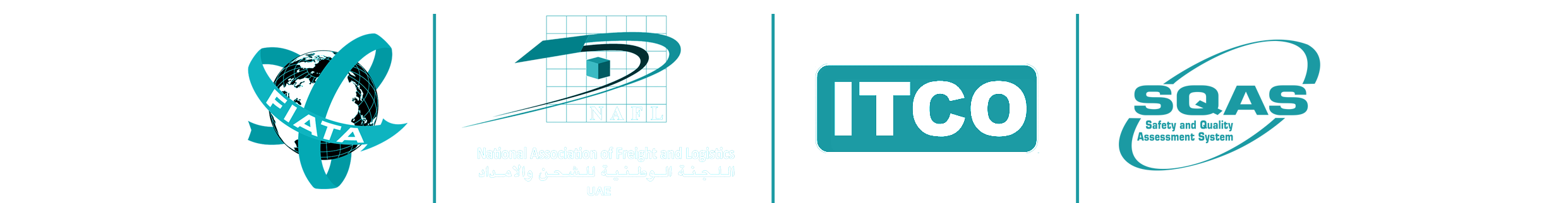Memberships and certifications: FIATA, NAFL, ITCO and SQAS logos
