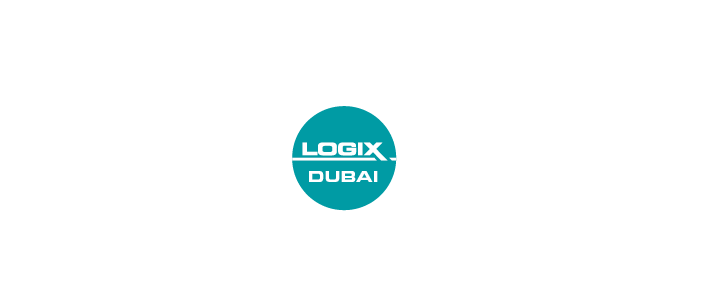 Diagram showing LOGIX Dubai at the center connected to GCC & Saudi, MENA & East Africa, India, Far East network, and Europe (Rotterdam).