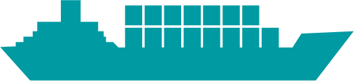 Silhouette of a ship with multiple decks and a large superstructure