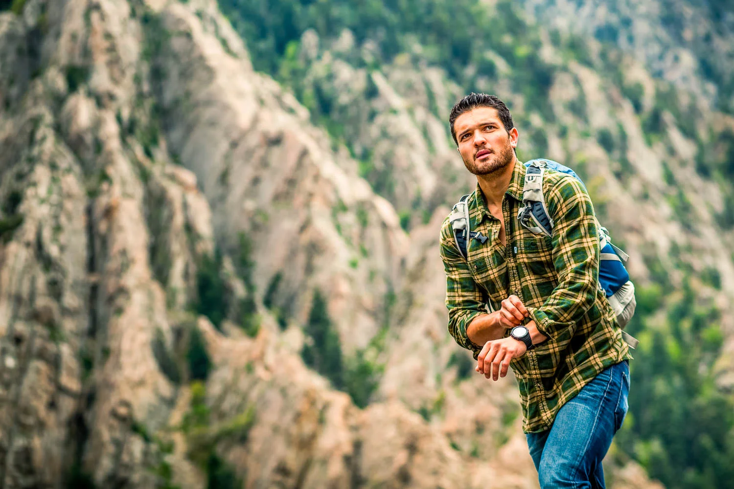 Outdoorsman hiking through the Wasatch Mountains