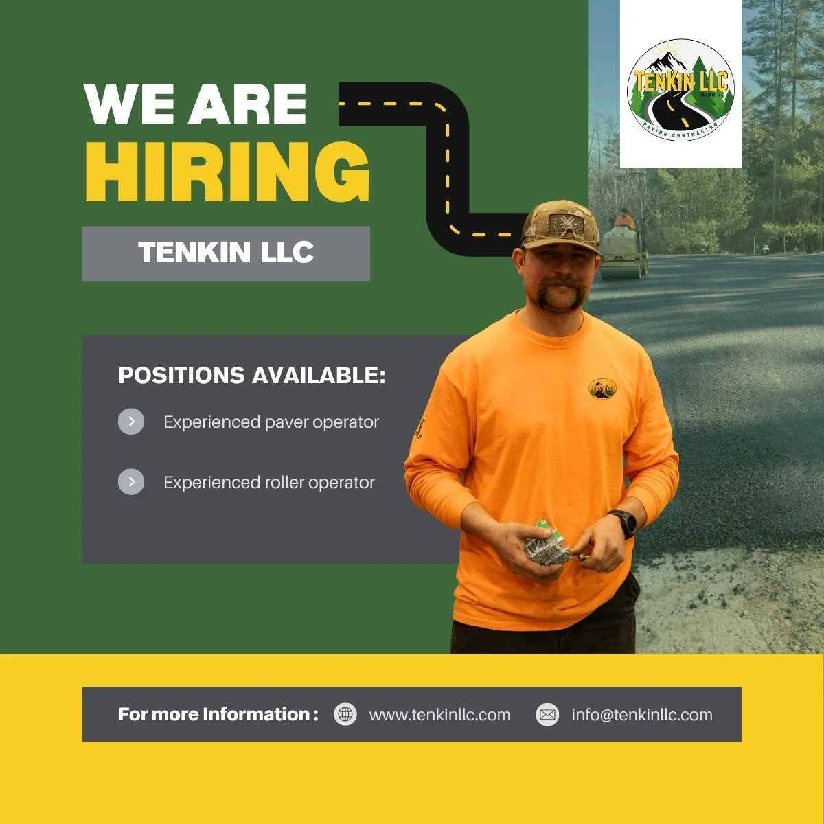 WE ARE HIRING!🚧💥

Are you looking for a hands-on role in which you would be a vital part of transforming outdoor spaces? Look no further! TenKin LLC is hiring Experienced Paver Operators and Experienced Roller Operators.💪🏼

Click the link in our 