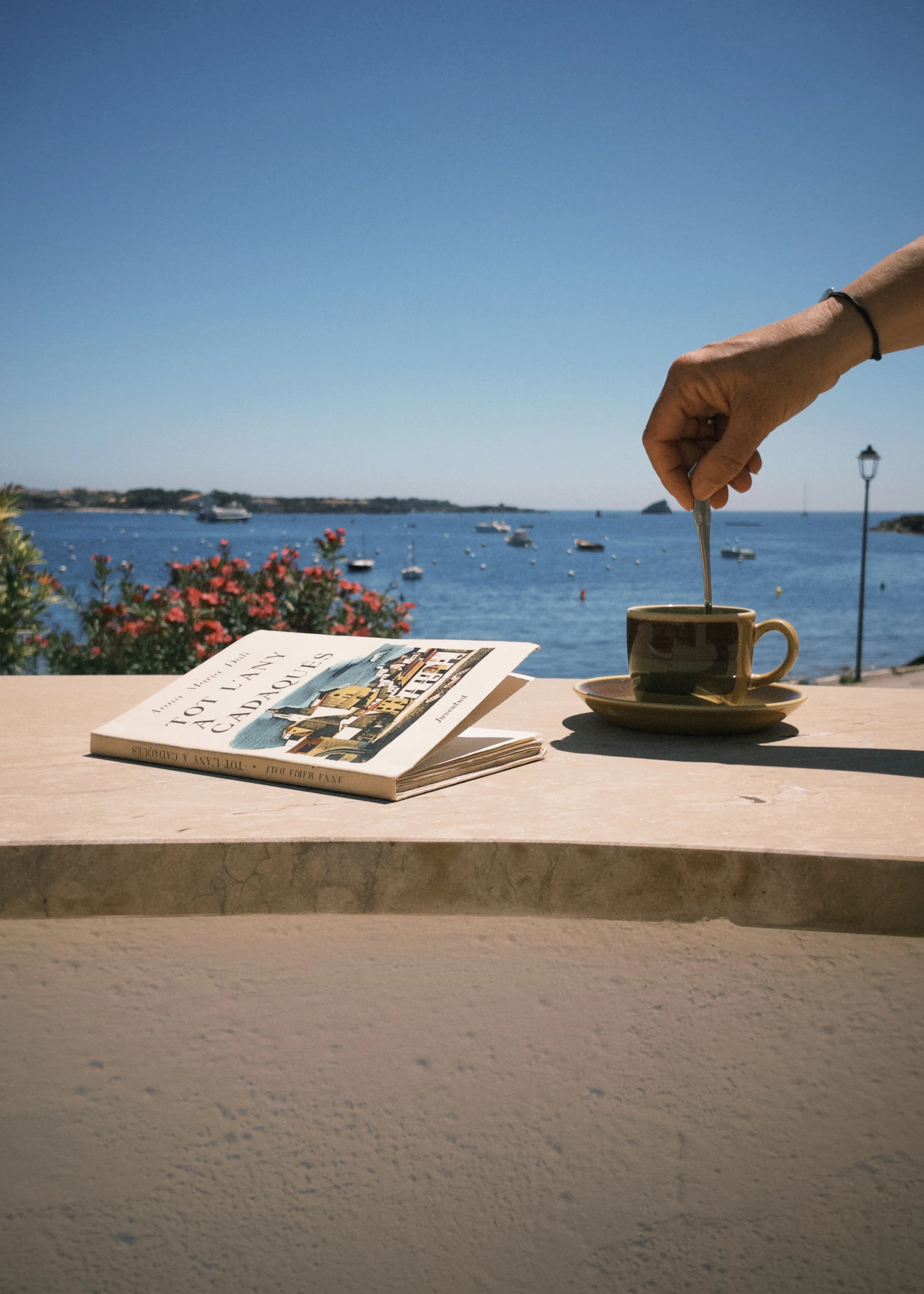 Un buen café y un buen libro de Ana Maria Dalí en esta espectacular terrazza en la Casa de alquiler Ca la Nuri - Cadaqués.