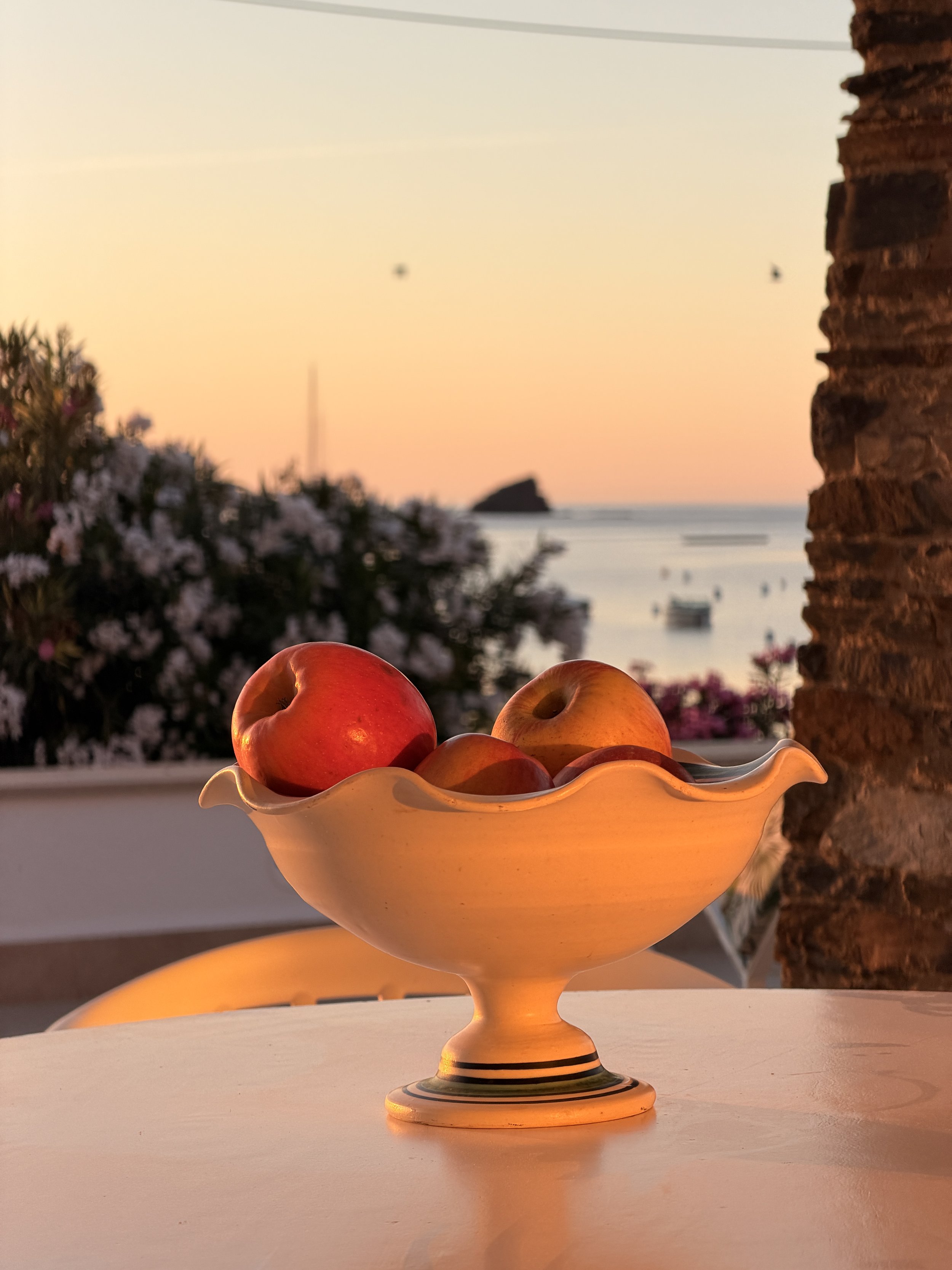 Empieza el día frente al mar con fruta y Es Cucurucuc de fondSalida de sol en la espectacular terraza en frente del mar en la exclusiva casa de alquiler Ca la Nuri - Cadaqués 
