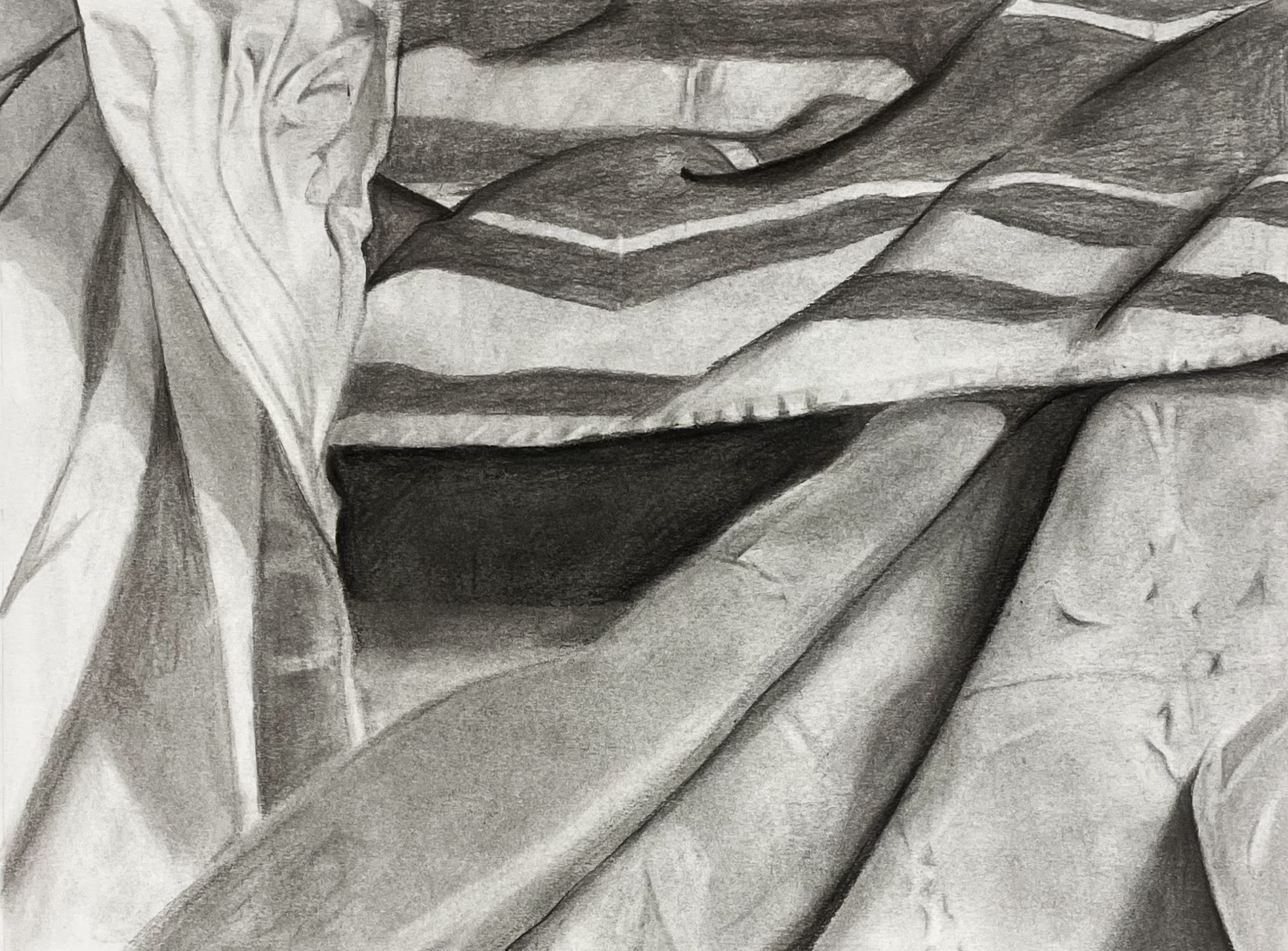 Drapery study, vine charcoal, 22"x32", 2024.