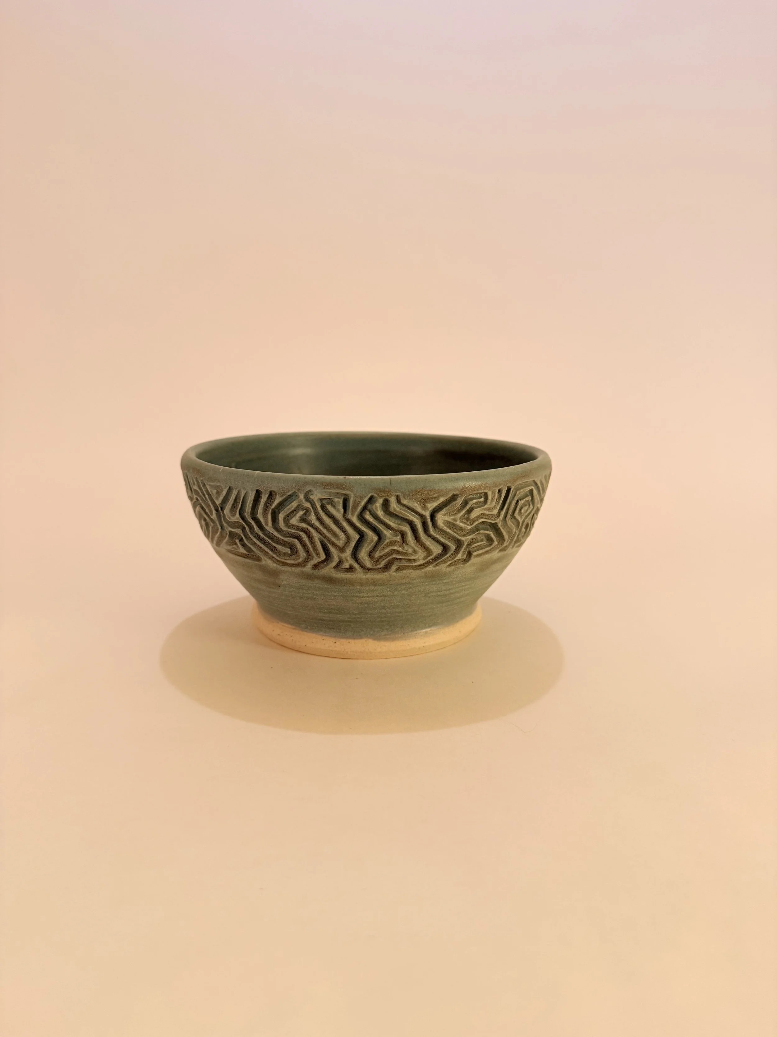 Carved Matte Green Bowl