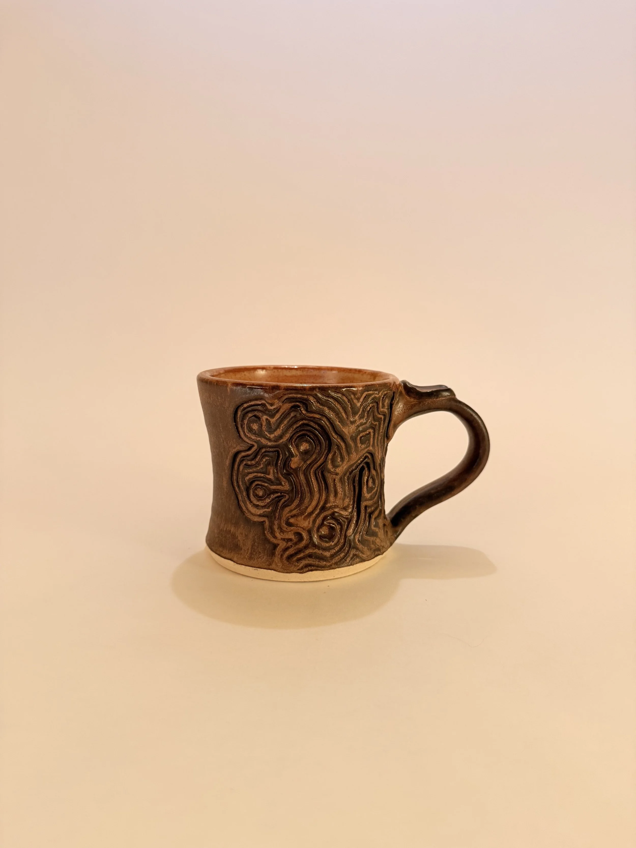 Carved Brown Shino Mug