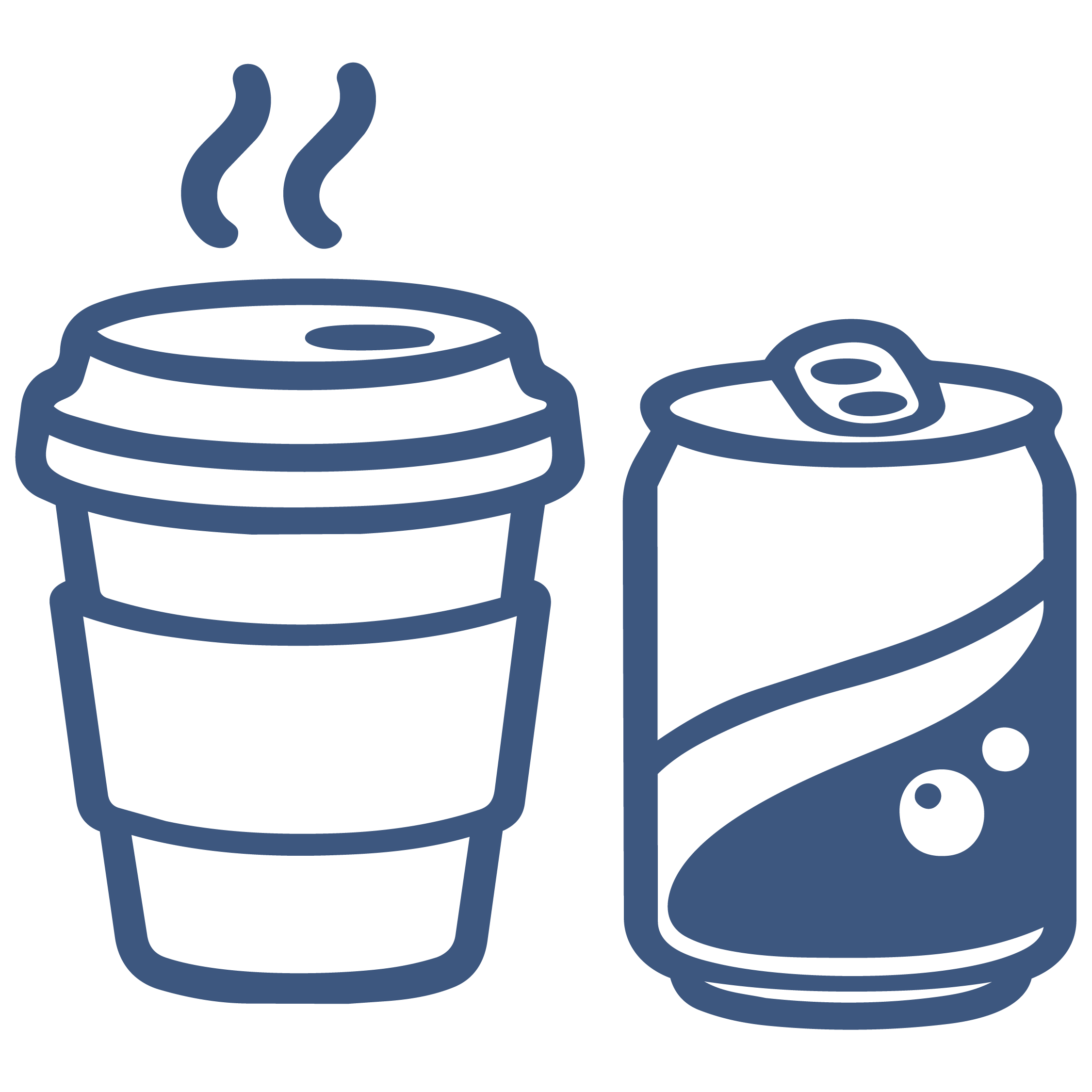 A simple illustration of a can of soda and an open bag of snacks placed on a small table.