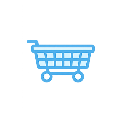 A digital illustration of a shopping cart with a blue and black background.