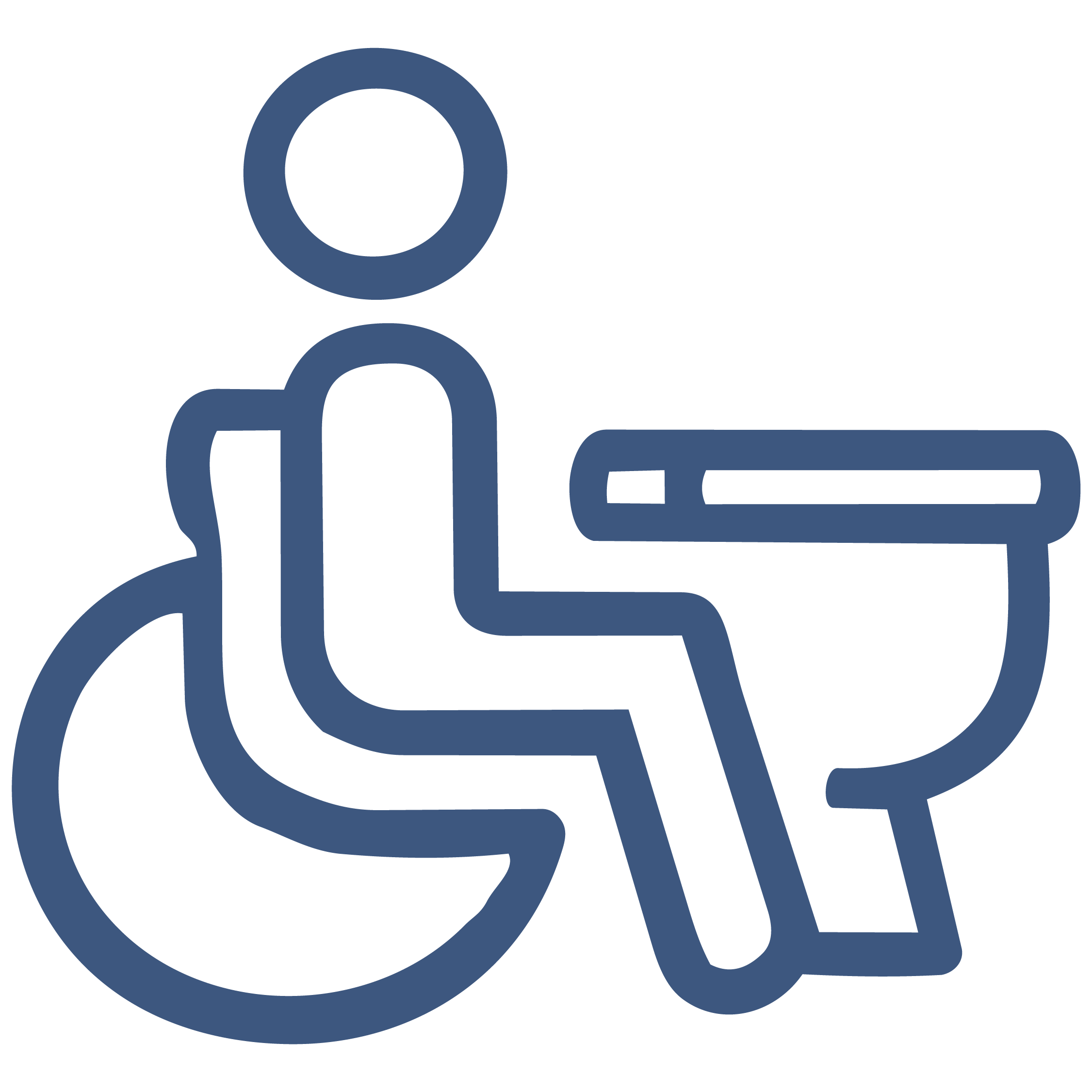 Illustration of a person sitting at a desk working on a laptop.