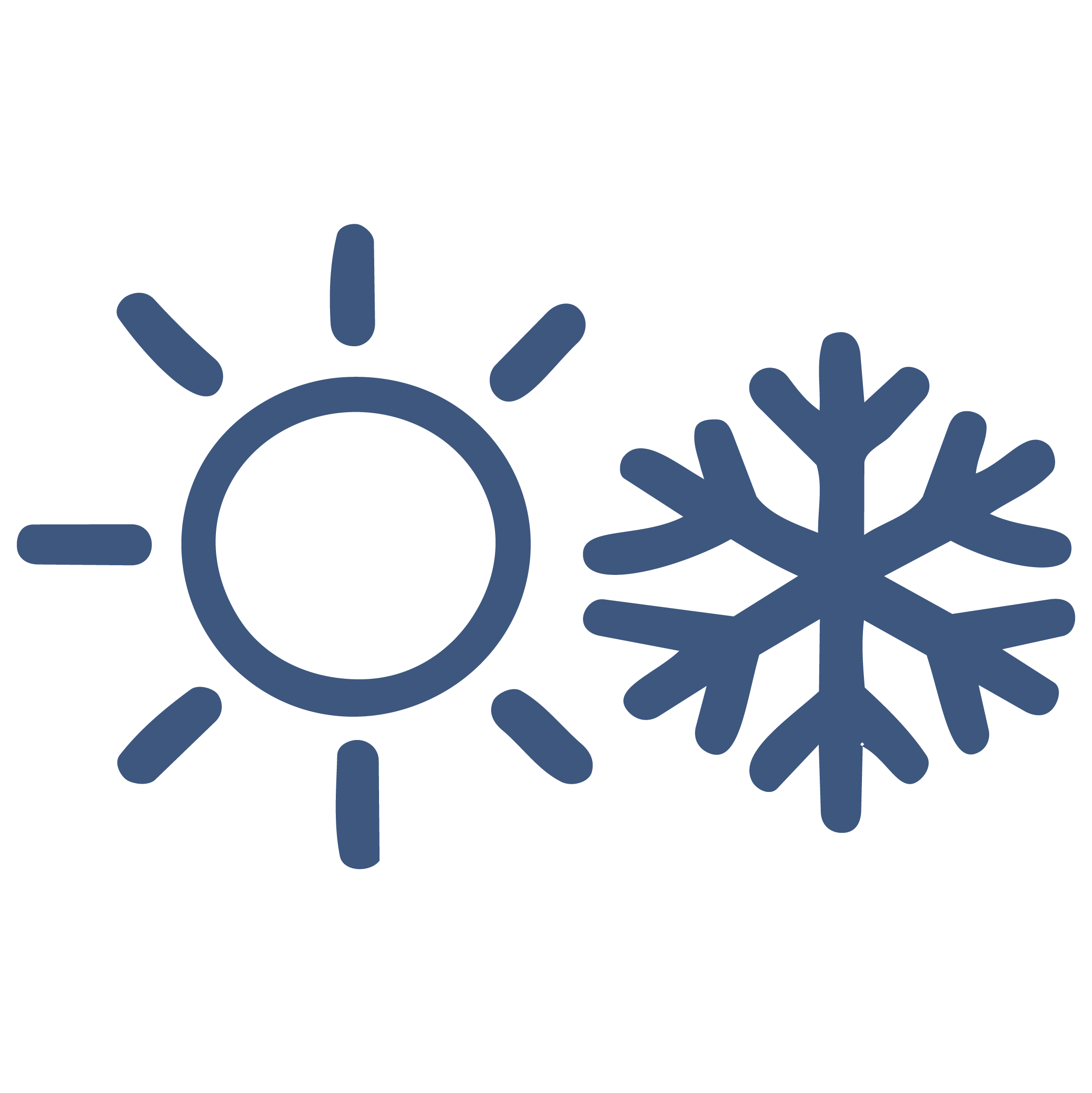 Illustration of a snowflake with a thermometer icon inside a circle, surrounded by snowflake shapes.