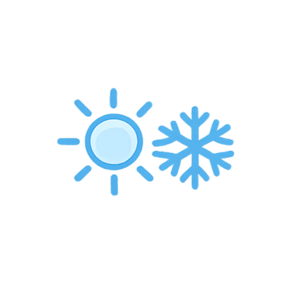 Graphic of a sun and a snowflake, representing hot and cold weather.