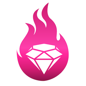 Pink flame with a diamond symbol inside