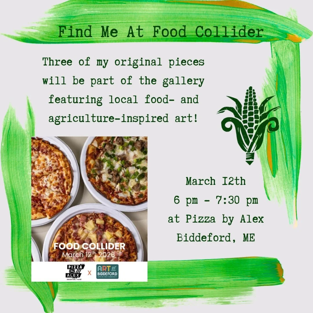 Visit me and many other local artists at Food Collider taking place this Thursday starting at 6pm at Pizza by Alex. There will be a gallery, performers, and pizza! See @artofbiddeford account to grab your tickets : ) #localart #biddefordme #localeven