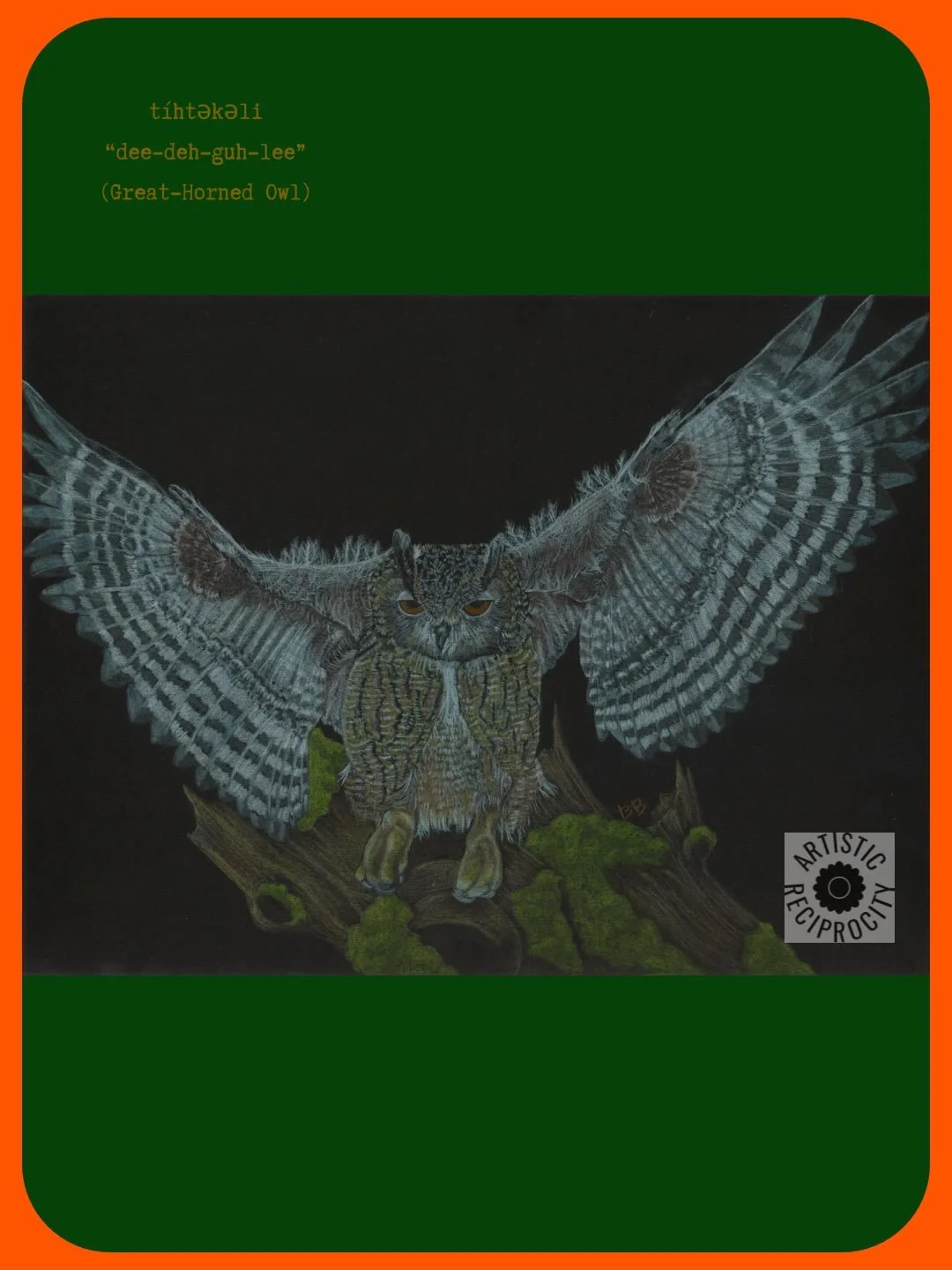 tíhtəkəli🦉might be my favorite Migration piece. Available for purchase on artisticreciprocity.com, link in bio🔗. #owl #birds #natureart #shoplocal #noaiart