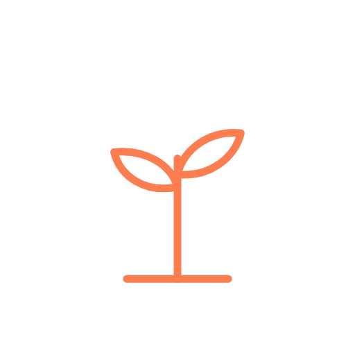 Simple illustration of a young plant with two leaves and a straight stem on a black background.