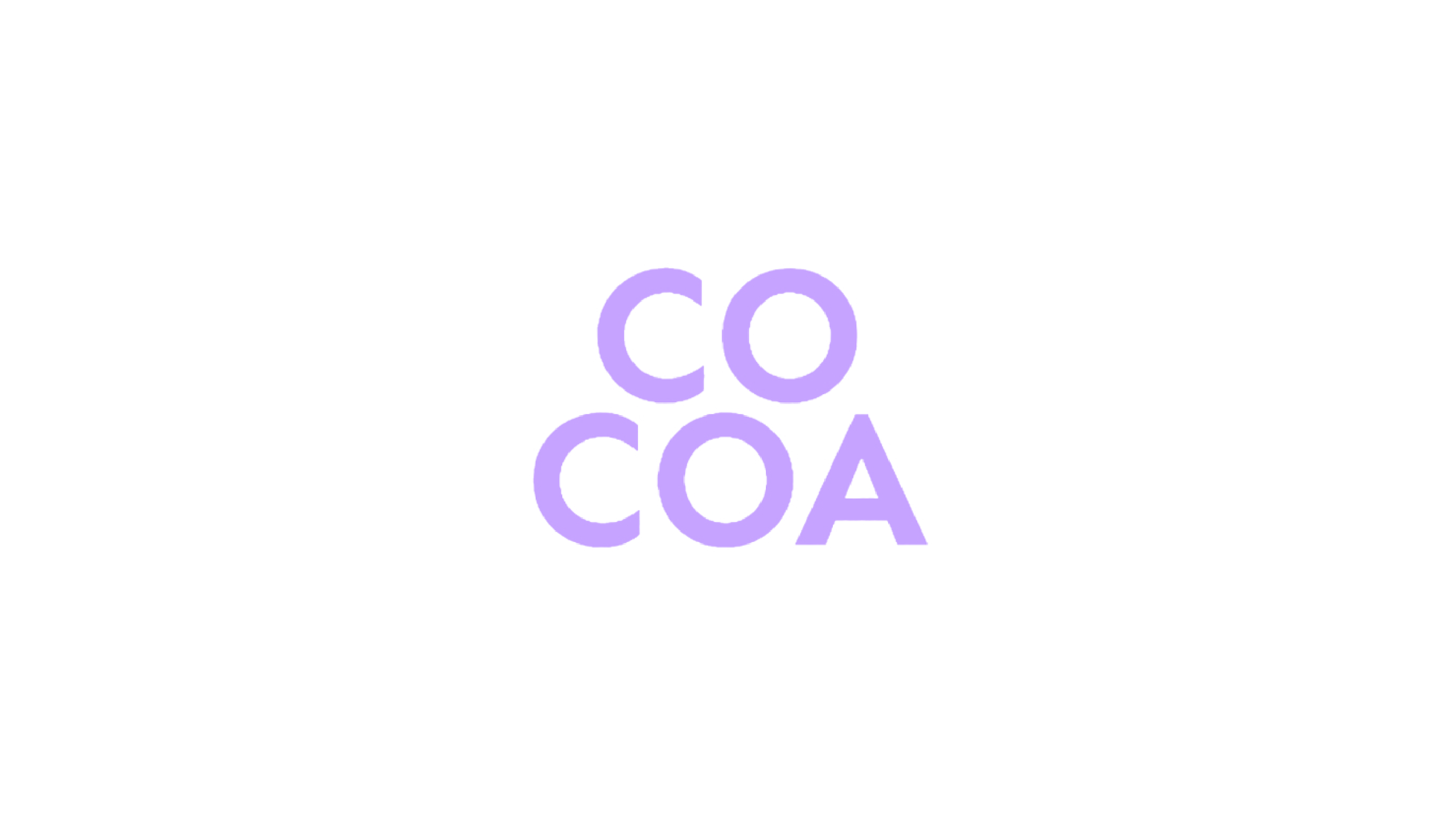 Cocoa logo, stacked purple letters on a white background.
