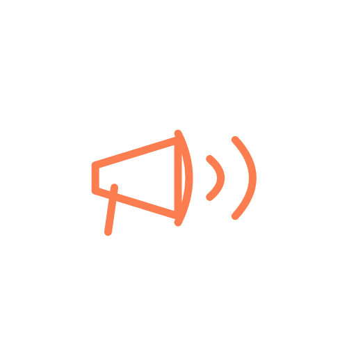 Icon of a megaphone with sound waves indicating loudspeaker or announcement.