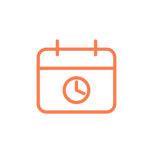 Calendar icon with clock symbol indicating schedule or time management.
