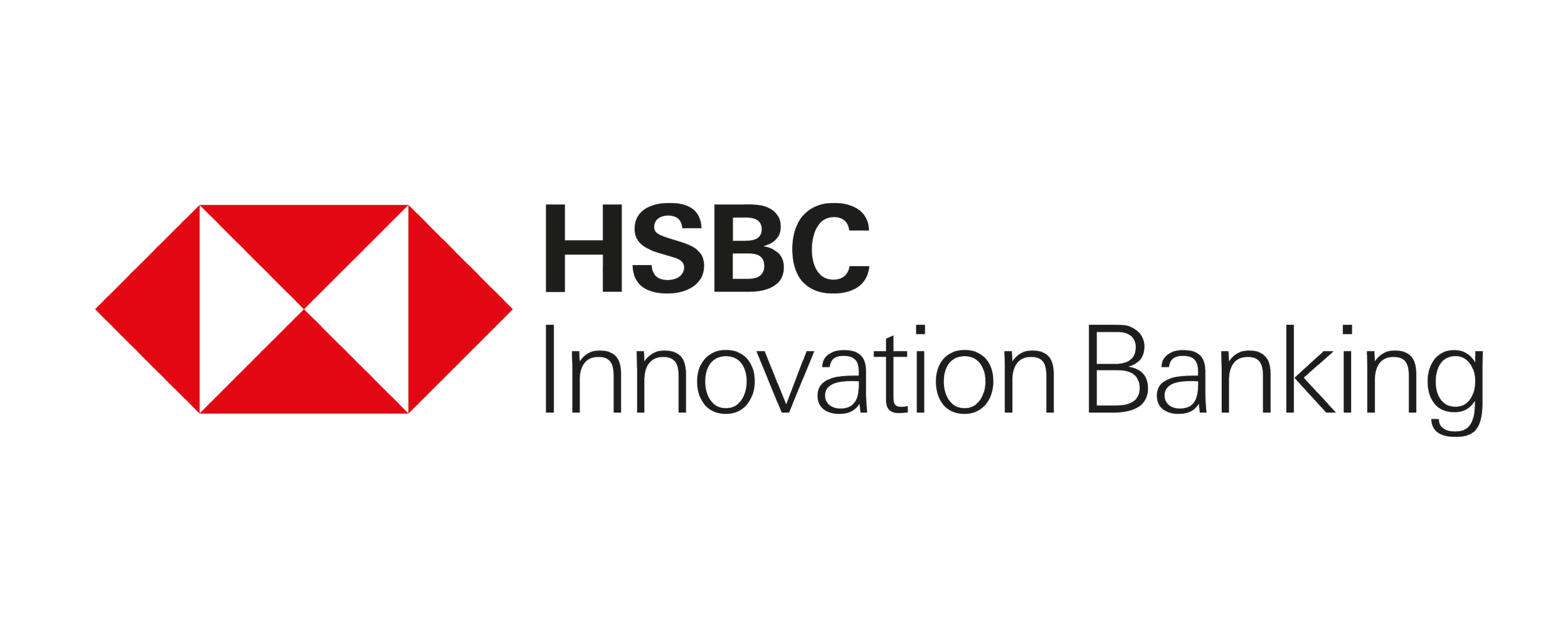 HSBC Innovation Banking logo with red and white geometric emblem and black text.