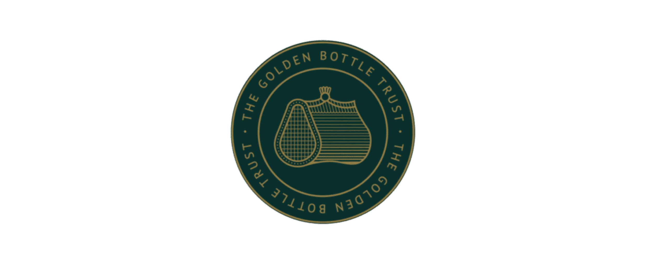 The logo features a gold outline of a traditional Scottish bagpipe inside a dark green circle. Surrounding the bagpipe, the text reads 'THE GOLDEN BOTTLE TRUST' in gold capital letters.