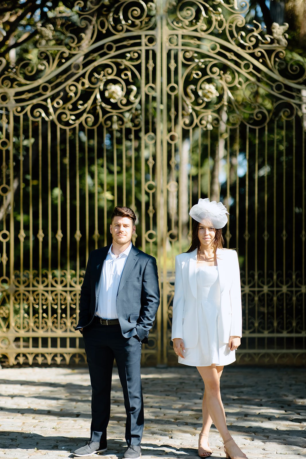 Modern engagement portrait with clean and minimal composition.