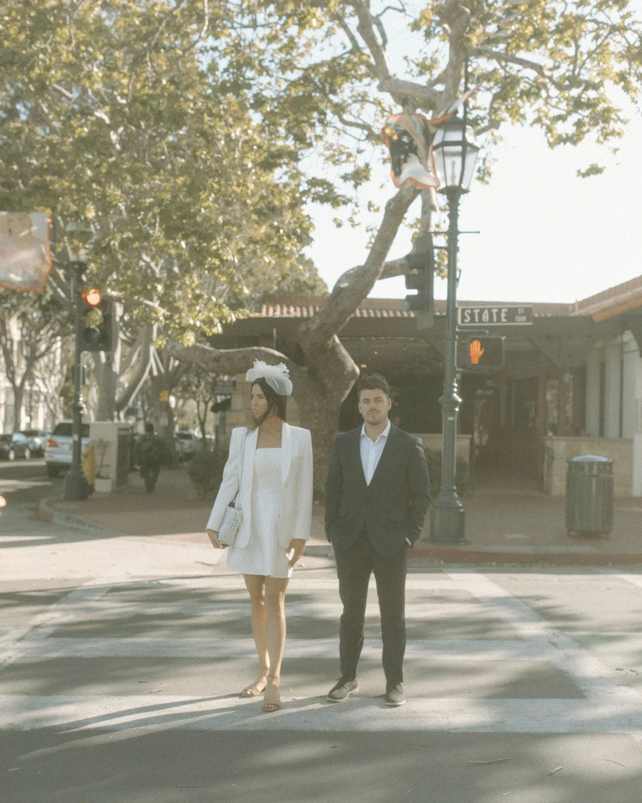 Refined engagement portrait in open natural setting.