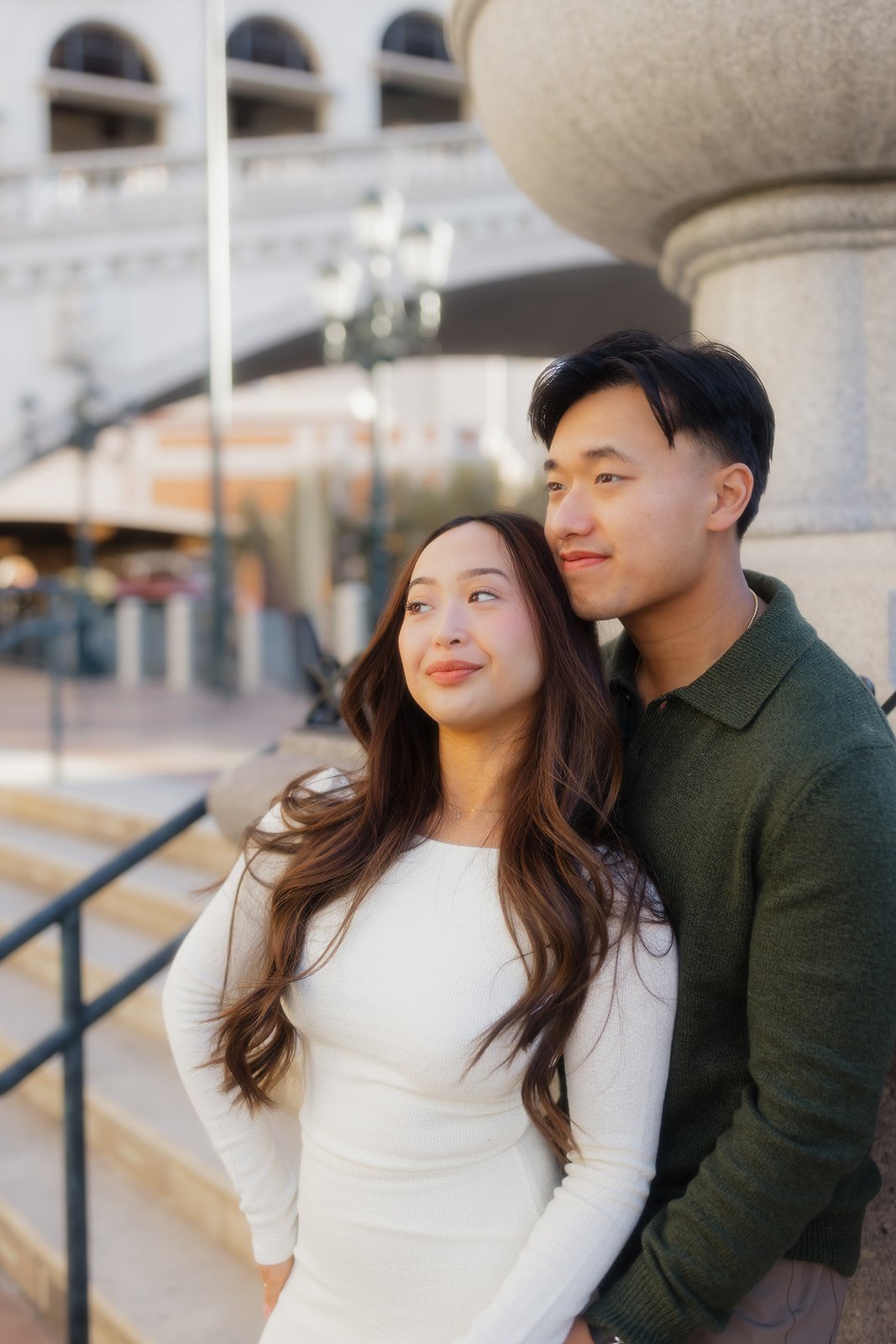 Refined engagement portrait during sunset.