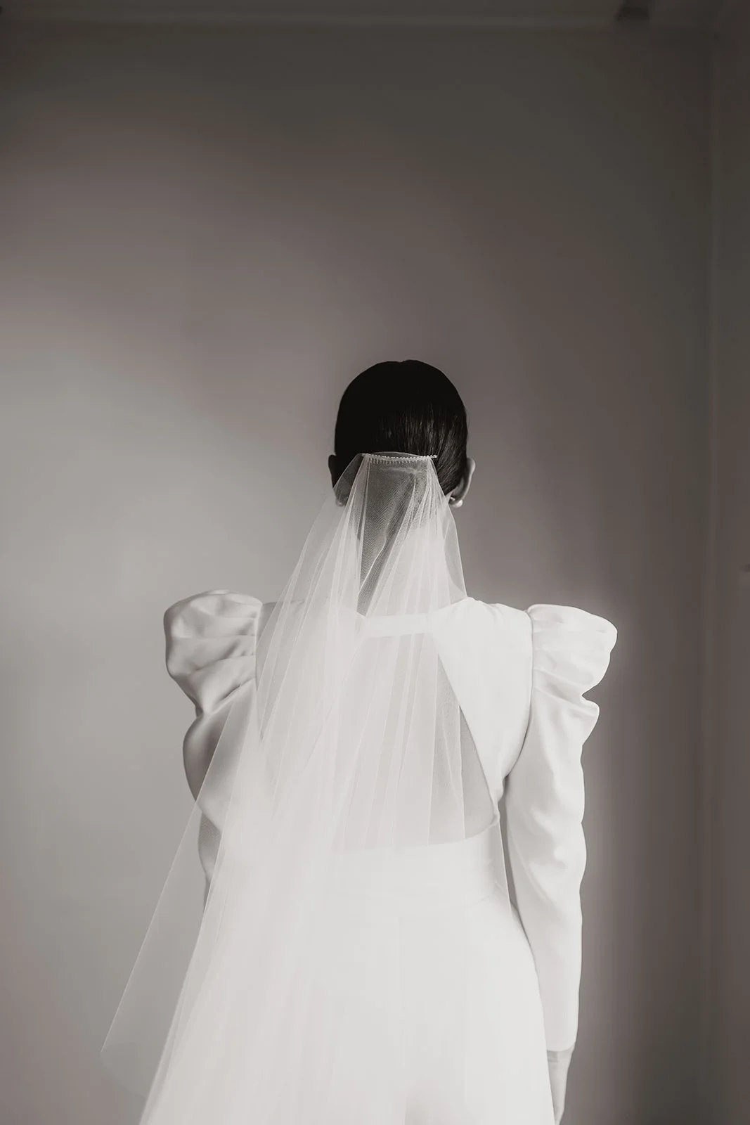 Fine art photo of the bride with her veil on.