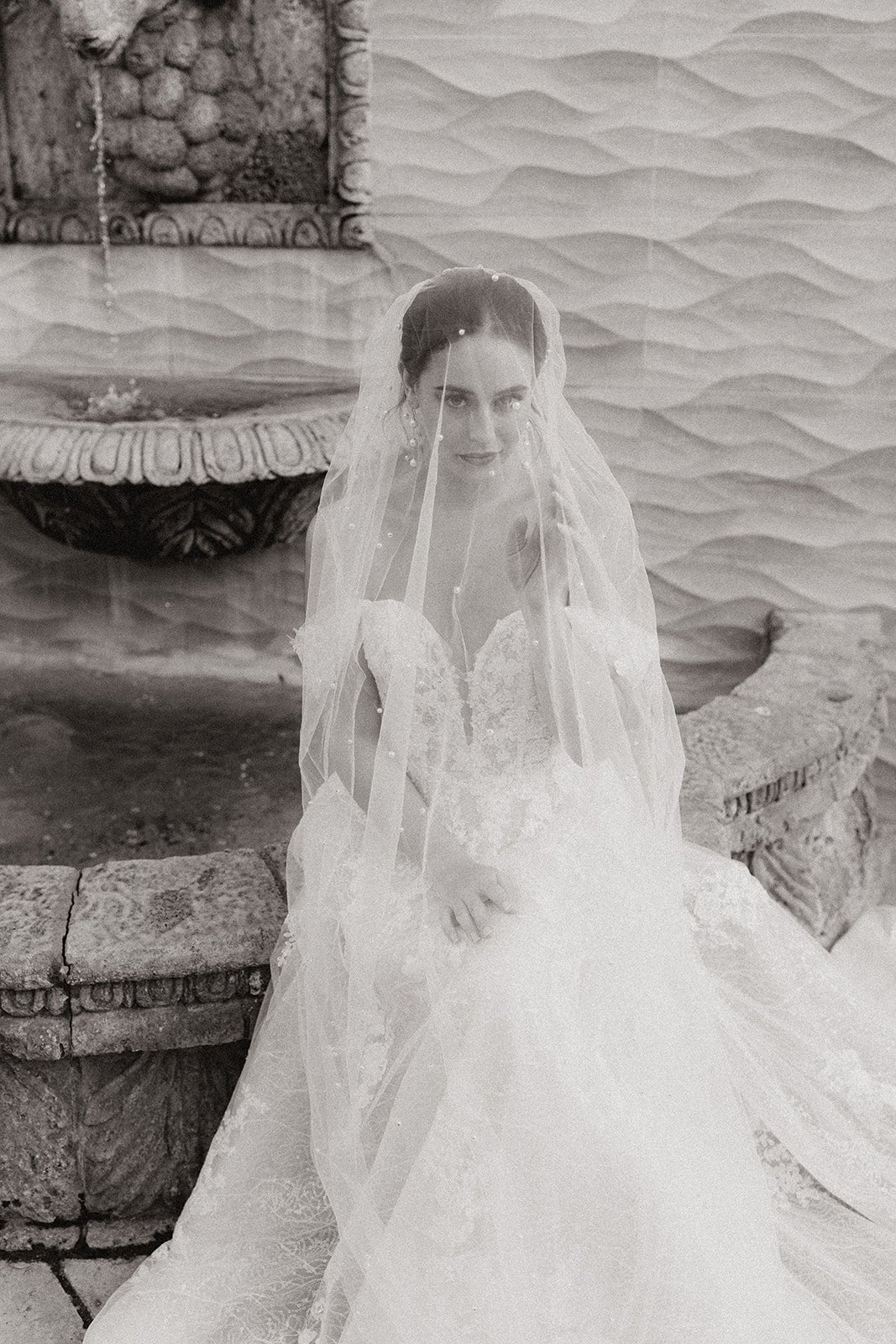Editorial solo shot of the bride under her veil.