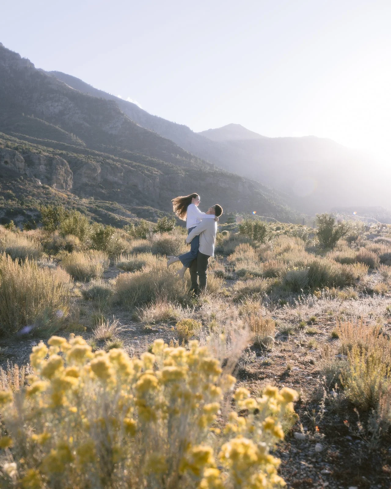 Timeless engagement portrait in soft evening light.