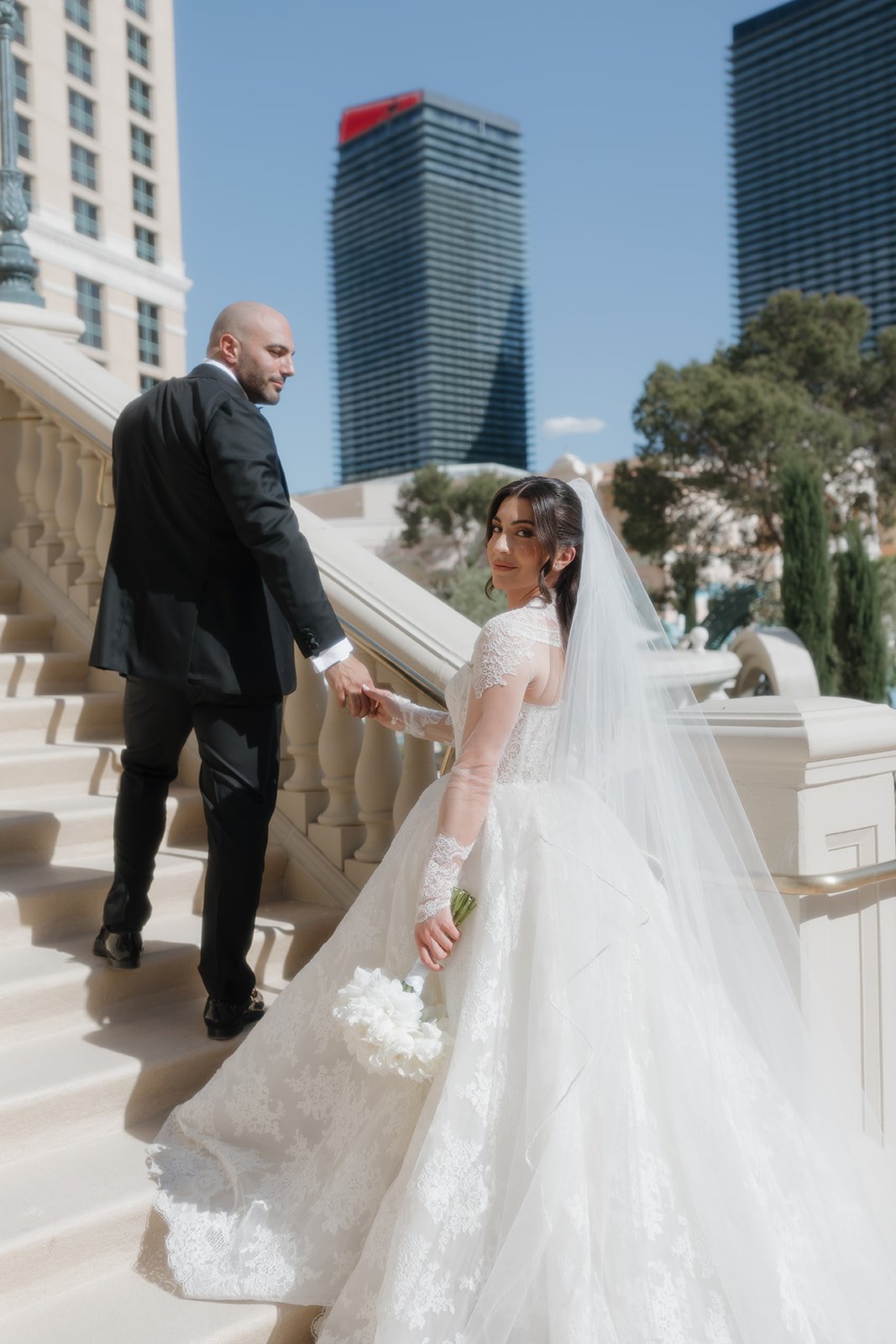 Modern editorial portrait of bride and groom.