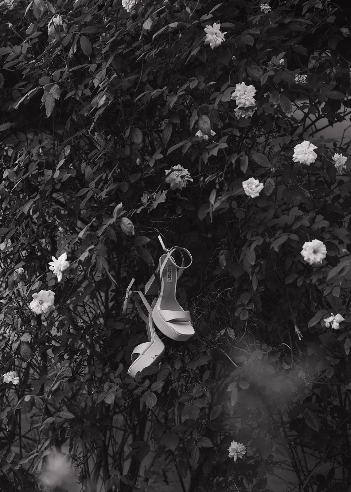 Editorial detail shot of bride's shoes.