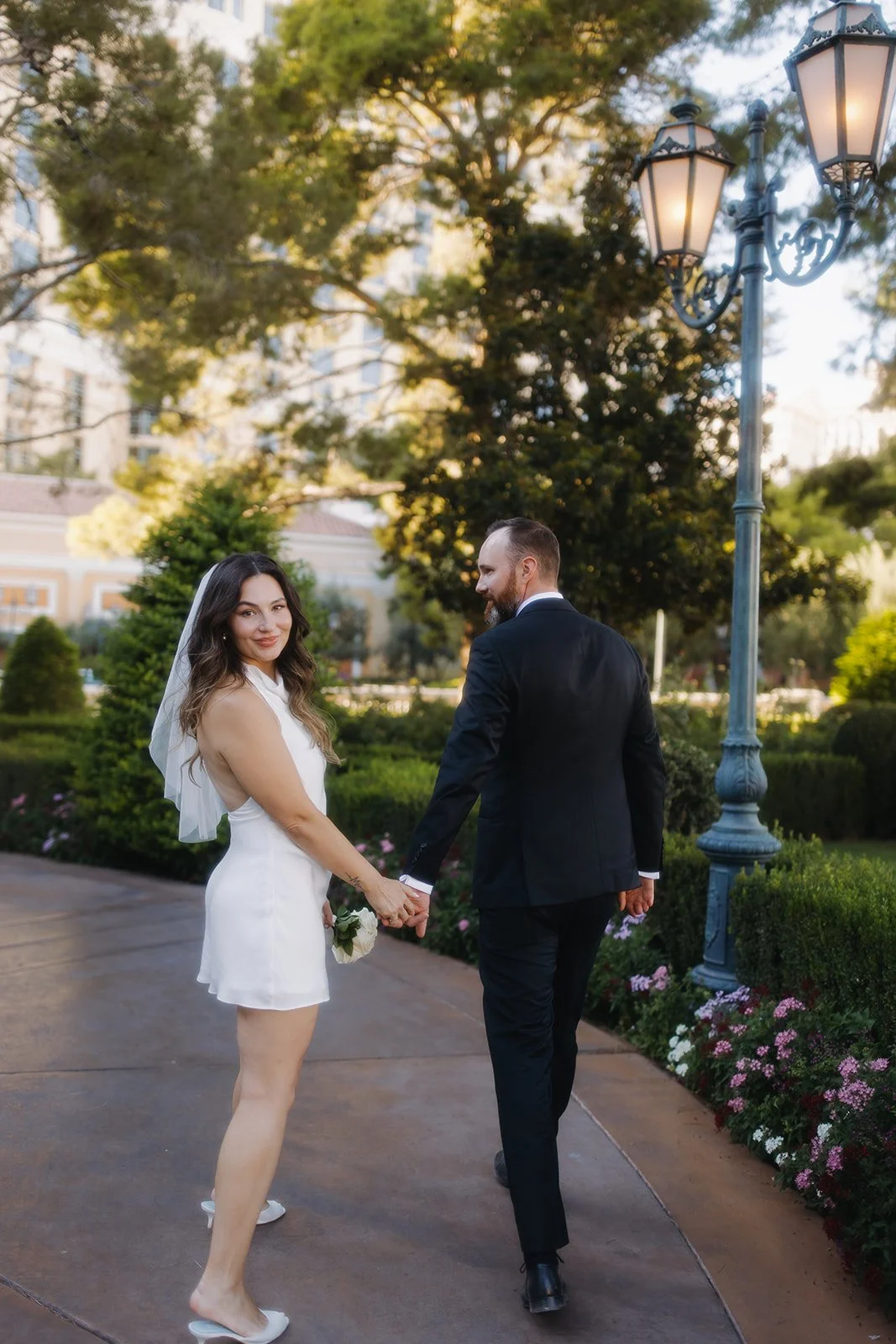 Romantic couple portrait during sunset engagement session.