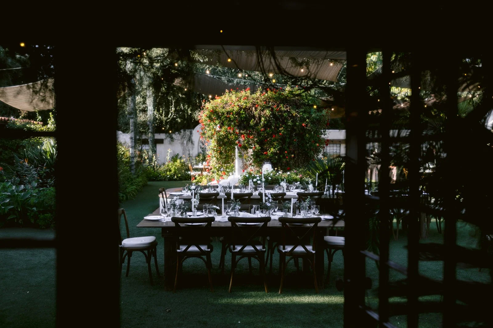 Garden themed wedding reception detail photograph.