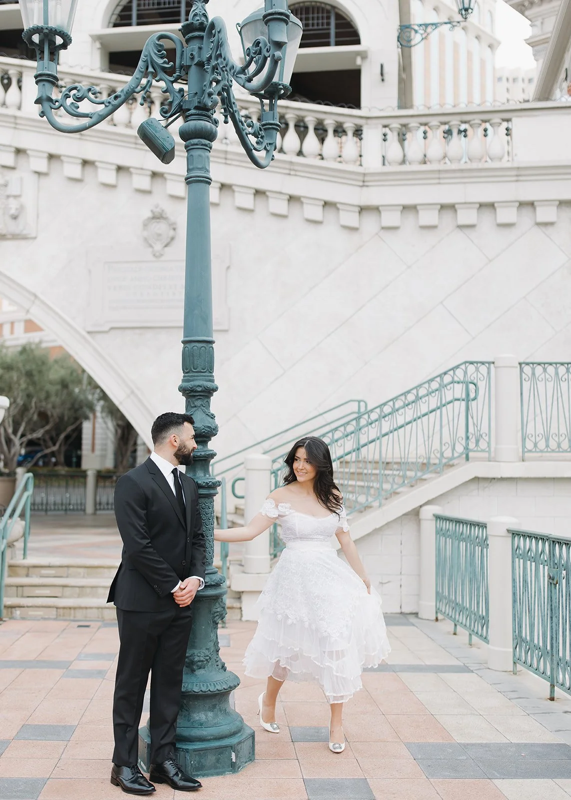 Modern engagement portrait with composed and intentional framing.