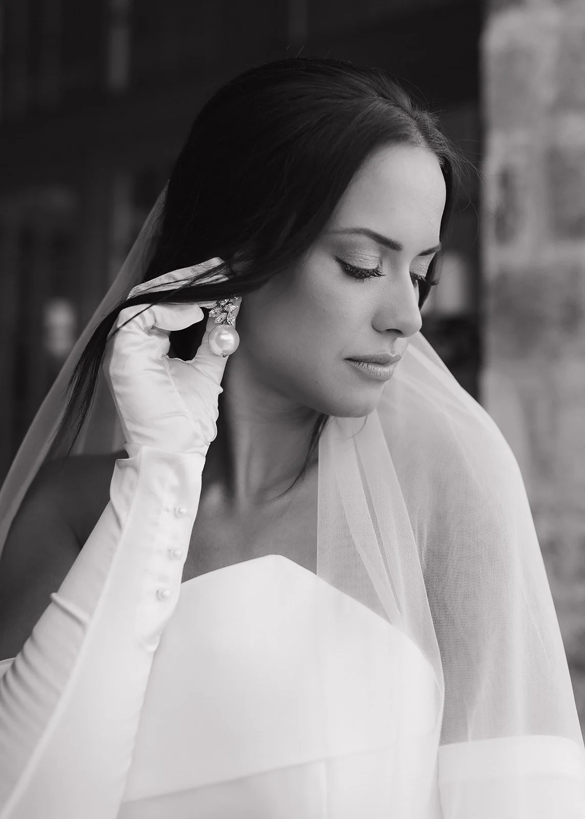 Close up editorial photo of bride.