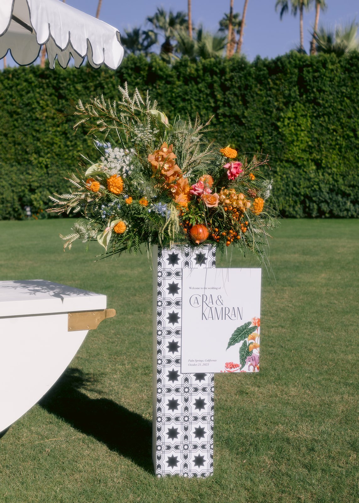 Beautiful wedding floral arrangement captured in a soft, fine art style with vibrant color.