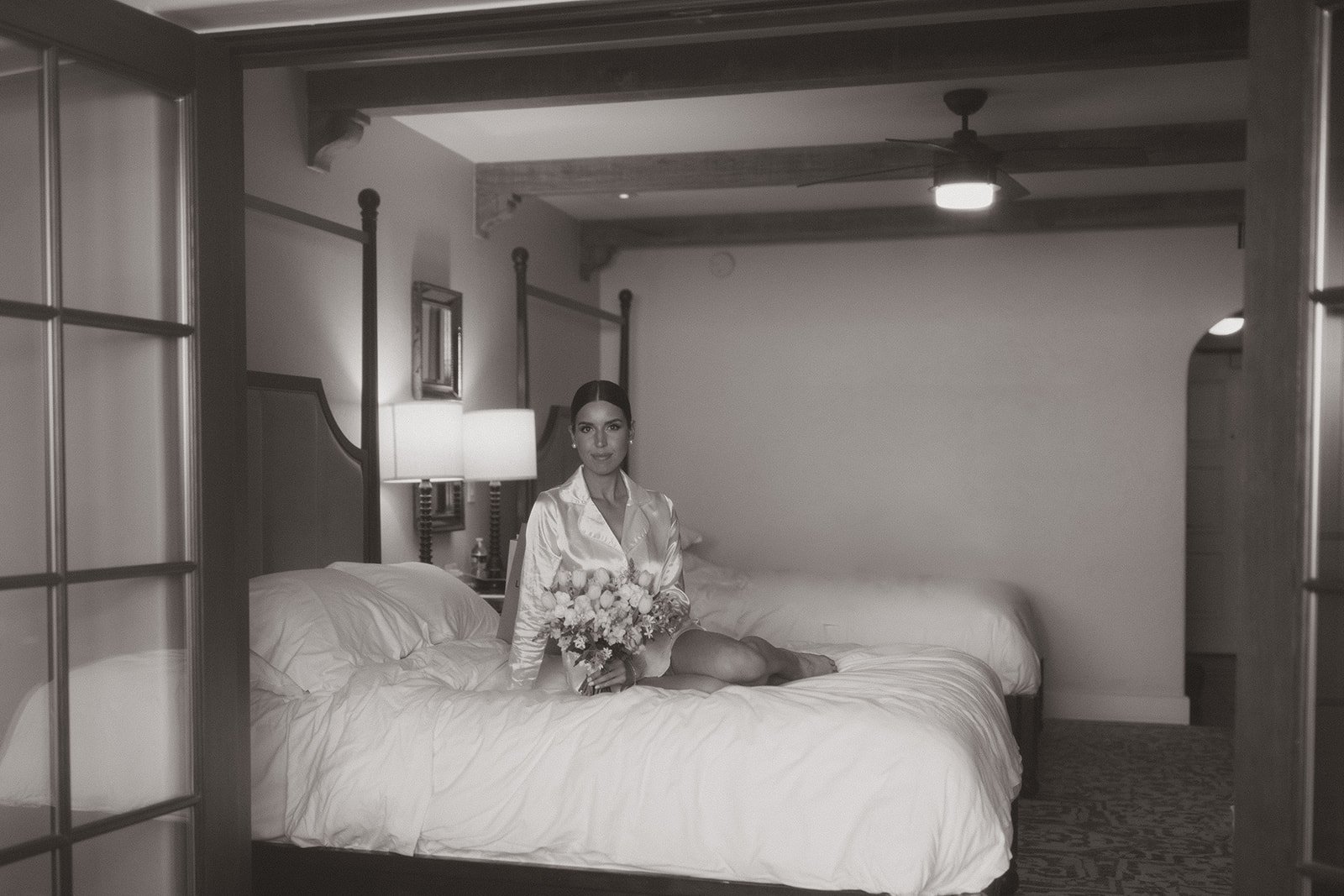 Documentary style portrait of bride in Florida hotel.