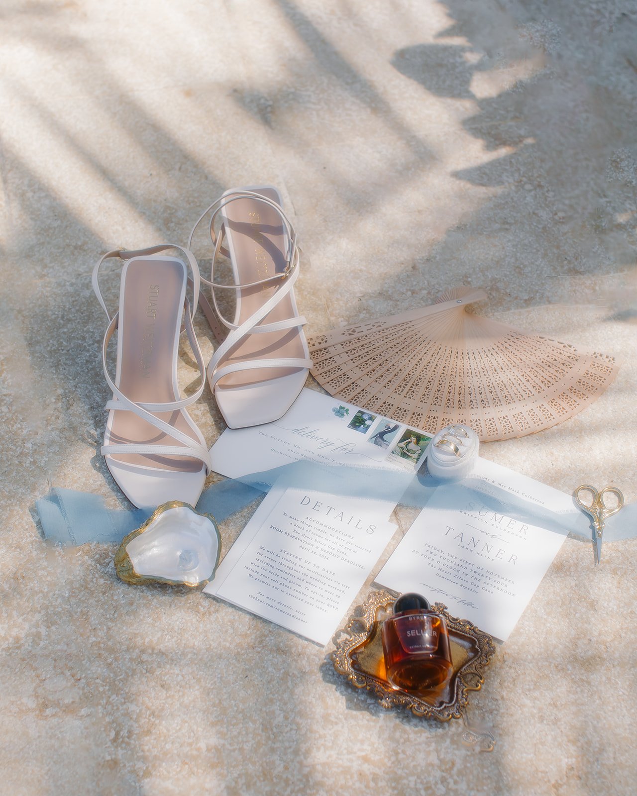 Editorial flat-lay detail shot for St. Augustine wedding inspiration.