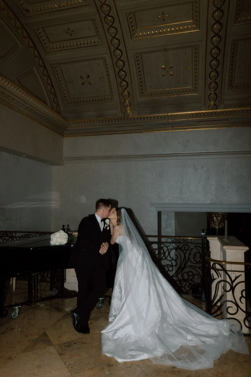 Timeless bride and groom portrait at venue.