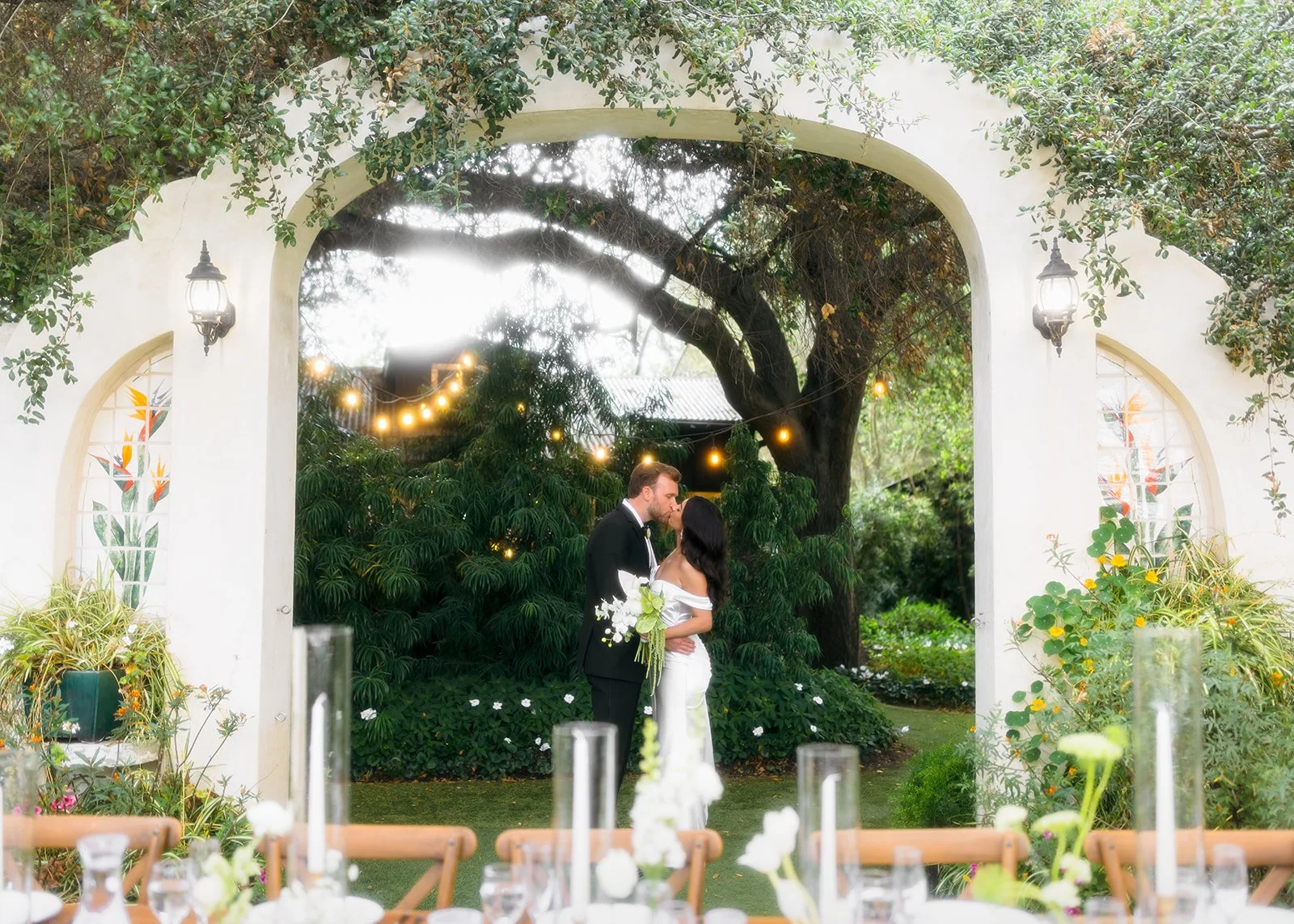 Formal black tie wedding portrait.