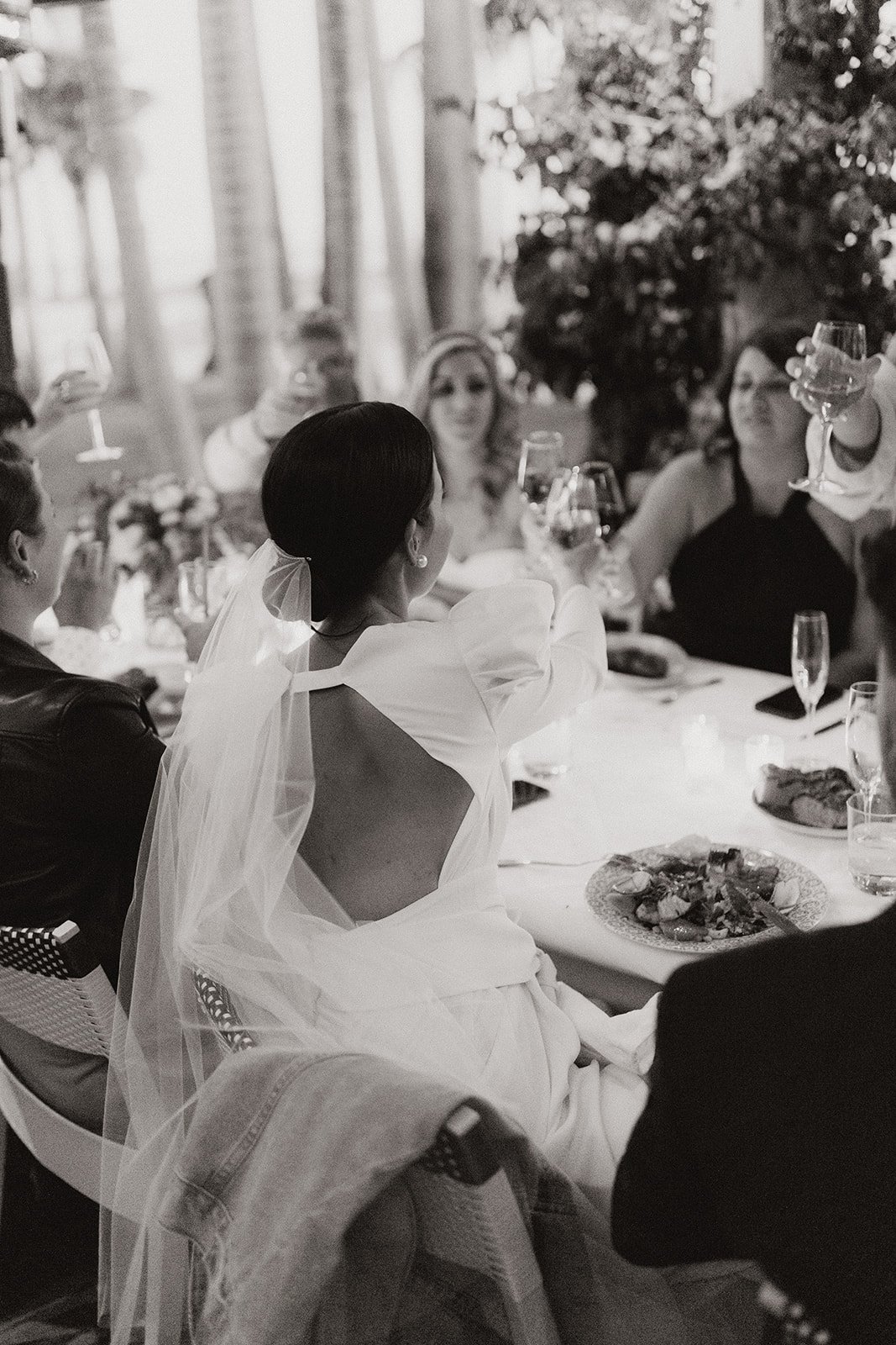 Bride shares a toast with her guests.