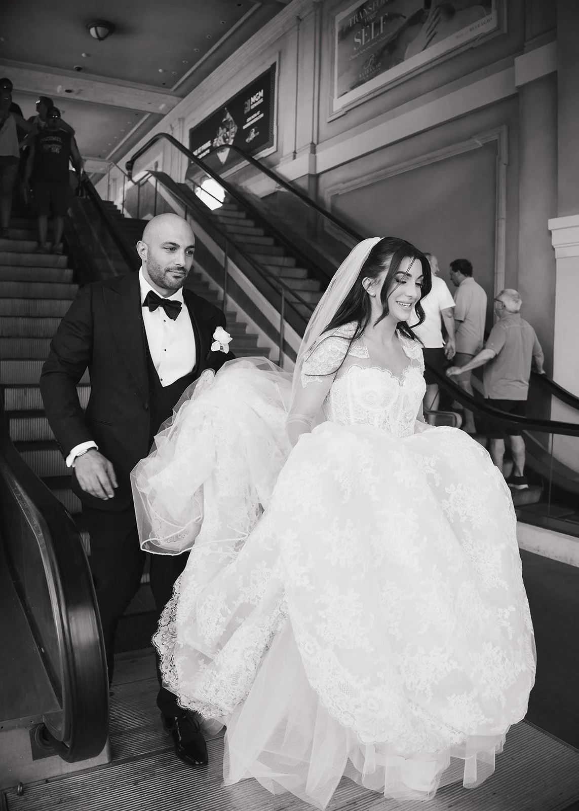 Bride and groom on the way to their wedding ceremony.