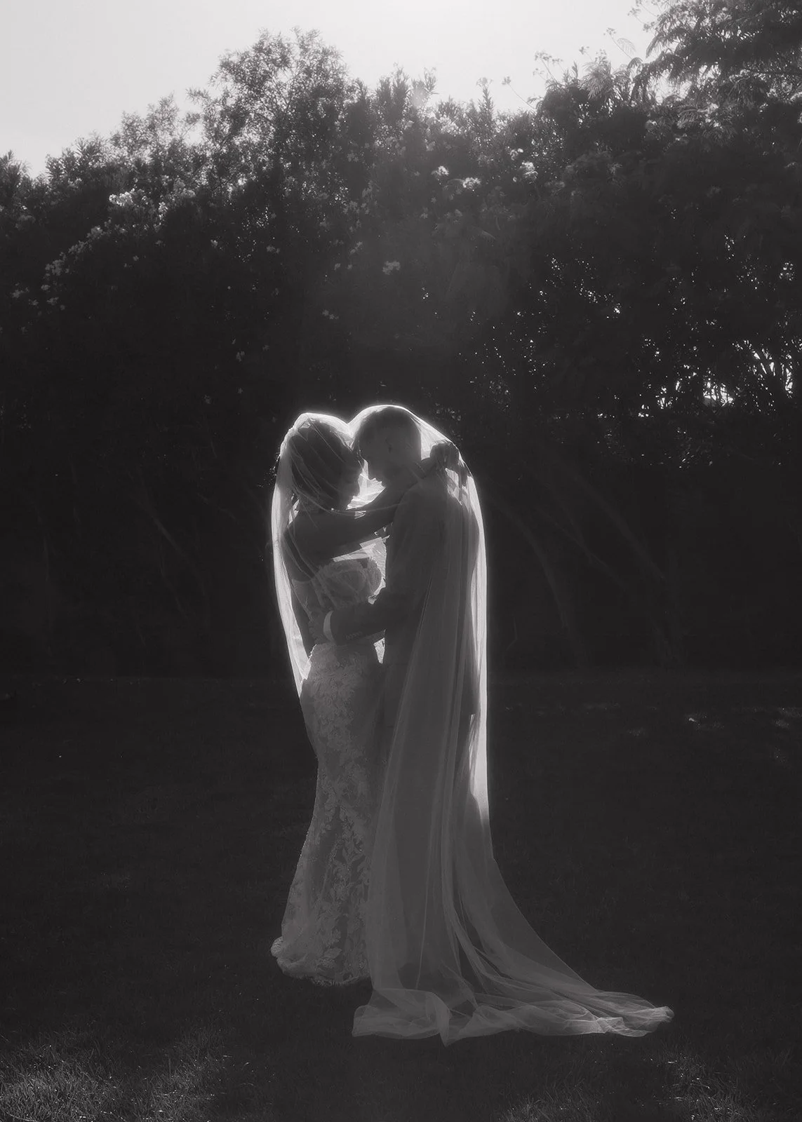 Bride and groom editorial silhouette photo.