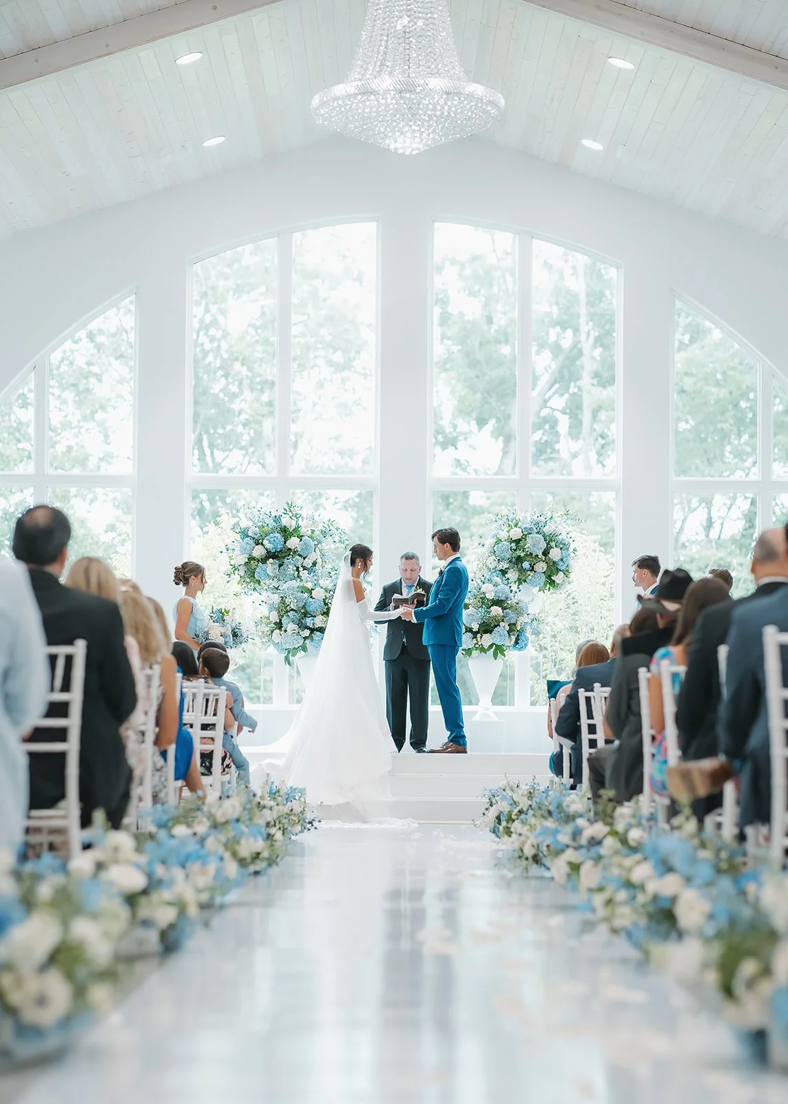 Blue themed wedding ceremony.